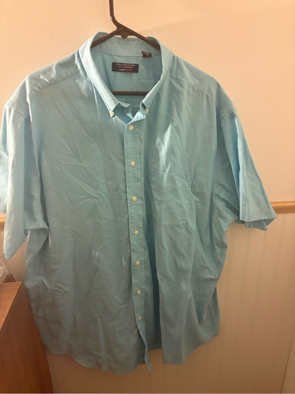 Roundtree & Yorke TravelSmart Mens 3XT Blue Short Sleeve Button Down Shirt Tall